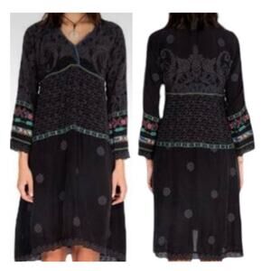 Johnny Was Embroidered Nori Boho Midi Dress - Small